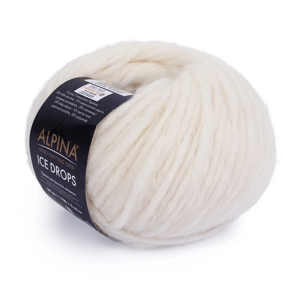 

Пряжа ALPINA ICE DROPS 58% альпака 14% шерсть 28% полиамид 10 шт х50 г 150 м №01 молочный, Белый