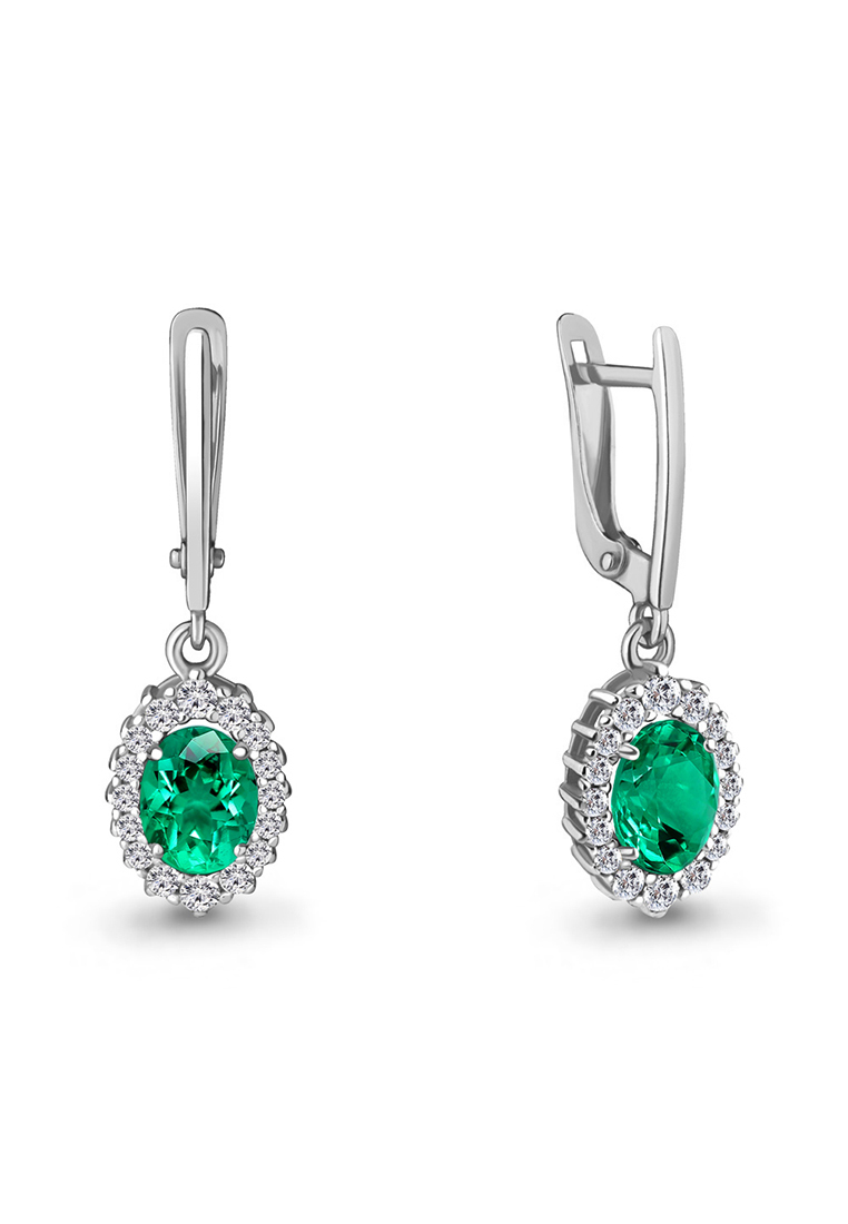 

Серьги подвески из серебра с изумрудом искусственным/фианитом Kari Jewelry 49304АГ.5, 49304АГ.5