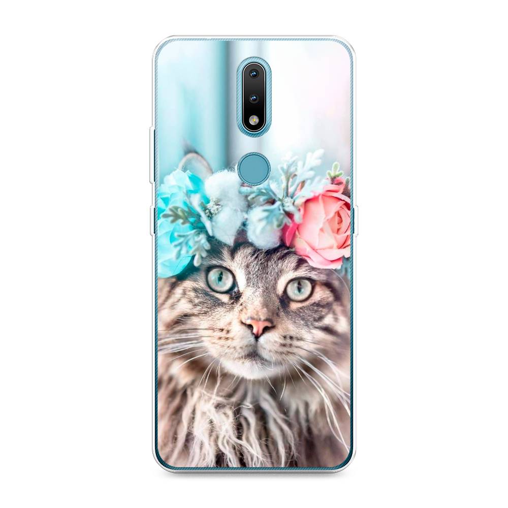 

Чехол Awog на Nokia 2.4 / Нокиа 2.4 "Кот в венке", Серый;голубой;розовый, 123850-2