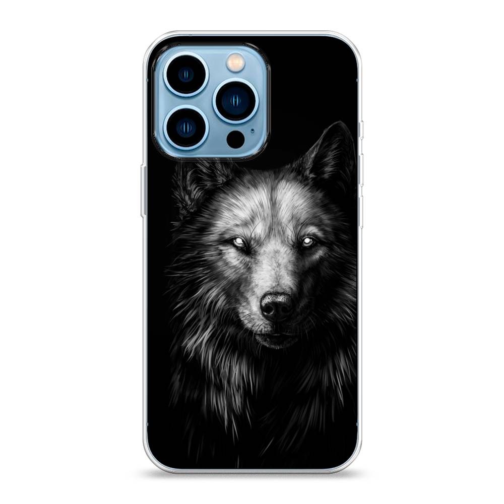 фото Силиконовый чехол "волк черно белый" на apple iphone 13 pro awog