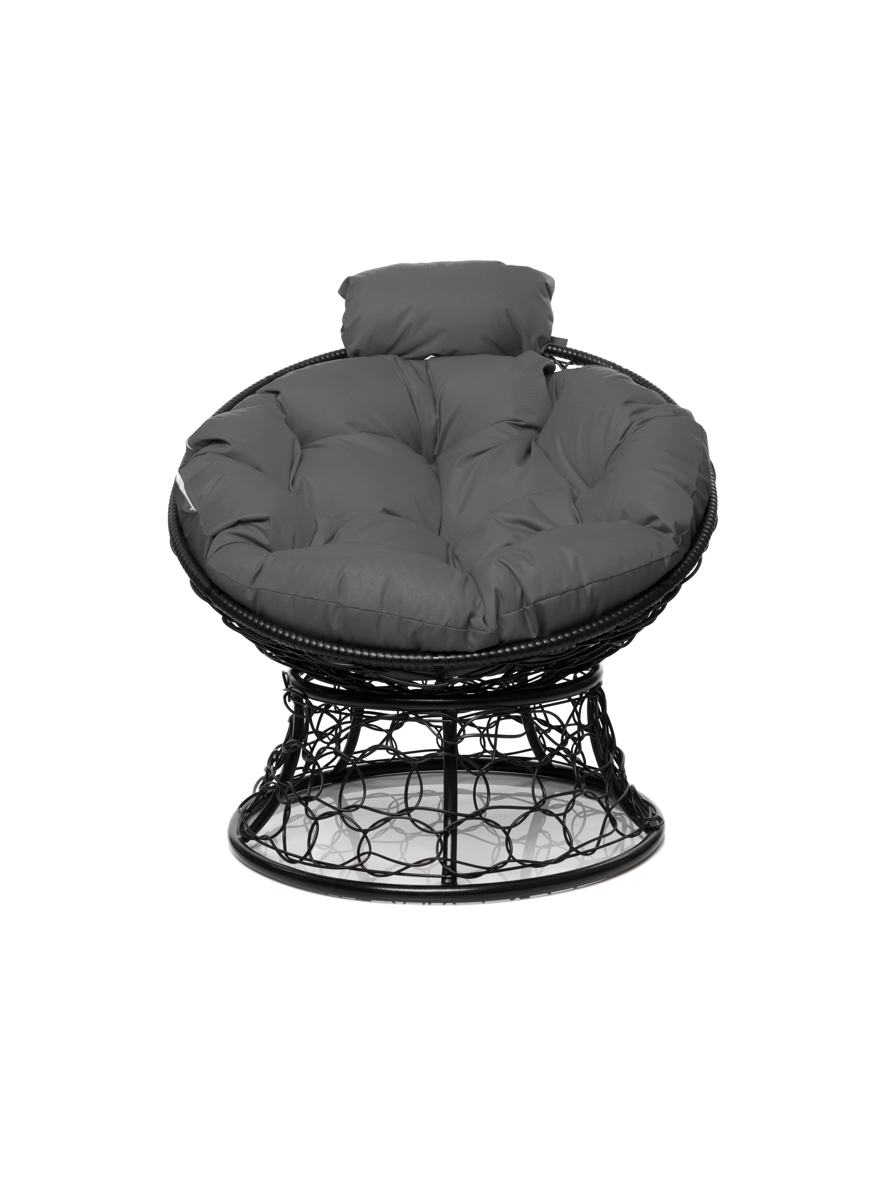 Кресло Папасан мини с ротангом чёрное, серая подушка 23073705