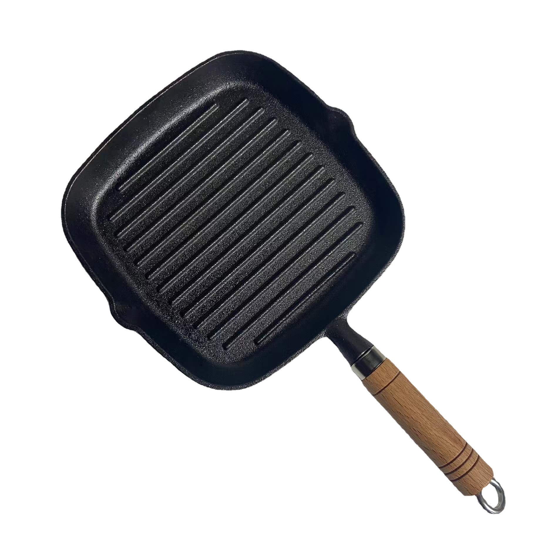 Сковорода-гриль URM чугунная квадратная с деревянной ручкой, толщина дна 4 мм, o 22 см