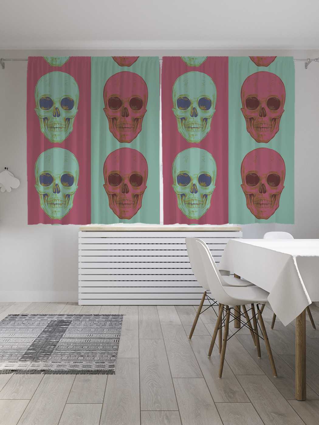 фото Классические шторы joyarty "простые черепа", серия oxford delux, 2 полотна 145x180 см
