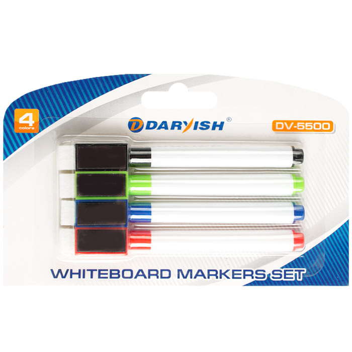 Маркеры для белой доски с магнитом и стирателем набор Darvish DV-5500, 4шт/уп