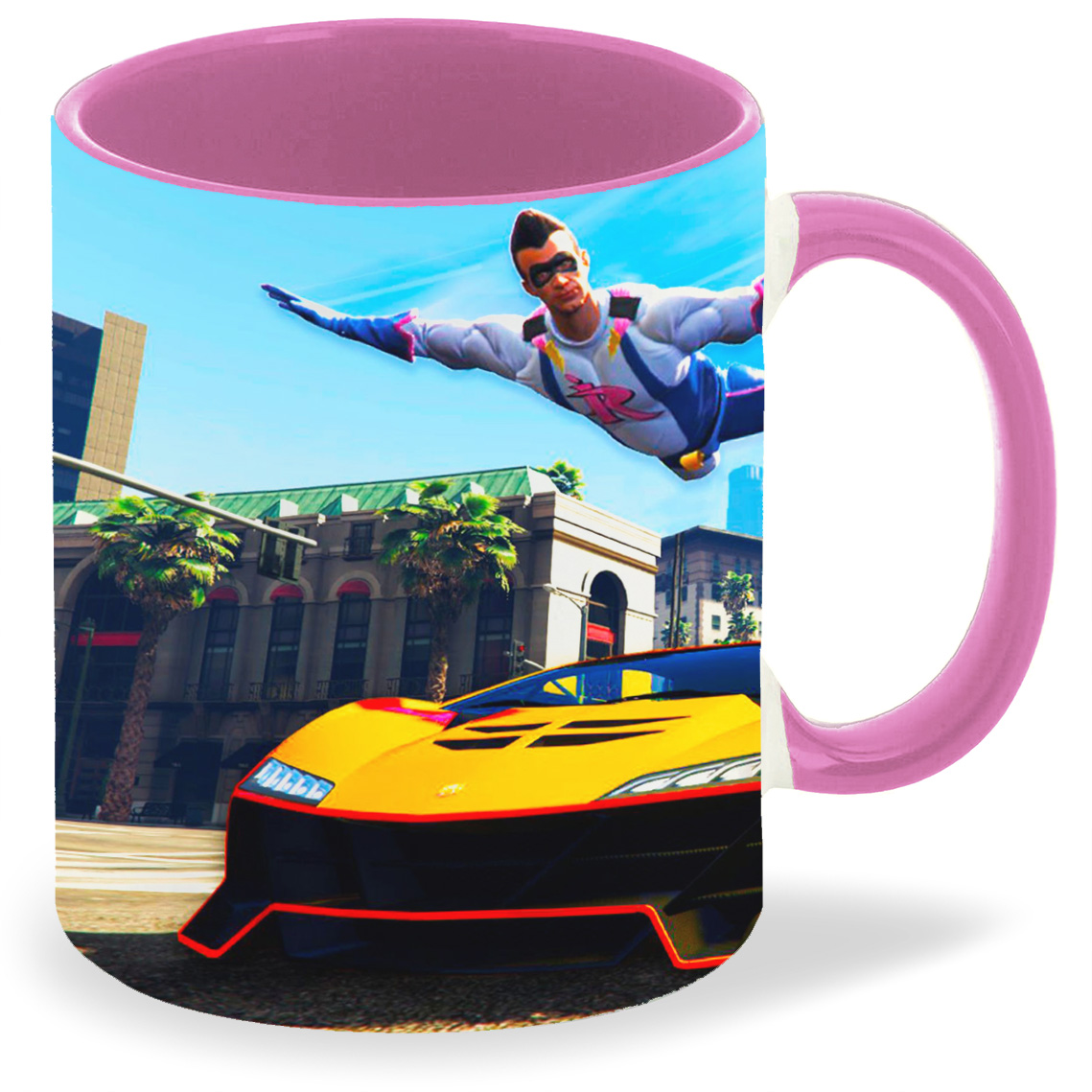 фото Кружка coolpodarok гта gta grand theft auto (мужчина летит над машиной)