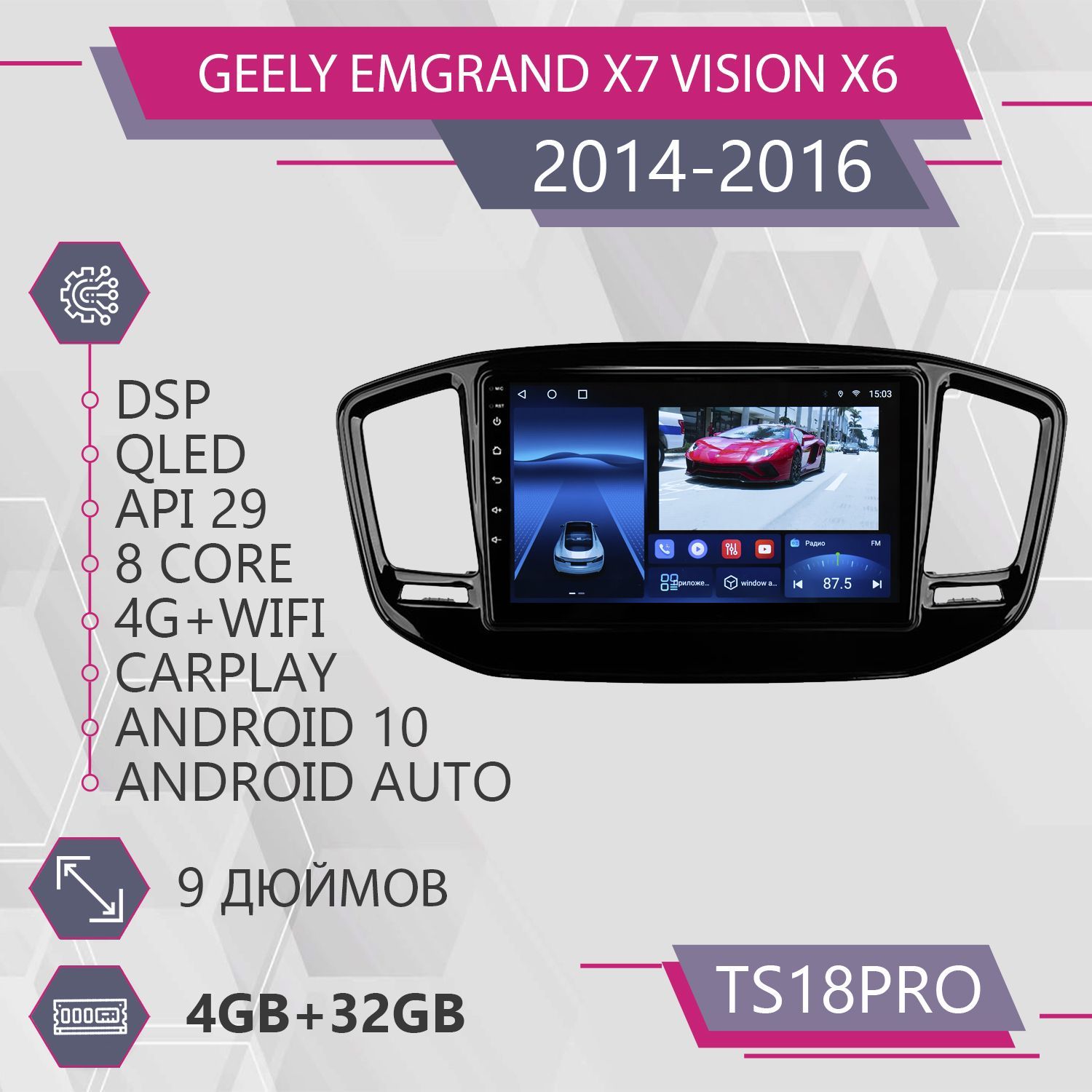 Магнитола Точка Звука TS18Pro для Geely Emgrand X7 Vision X6 Haoqing SUV 432GB 2din 1999900₽