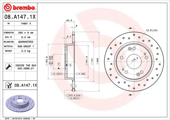 

Диск перфорированный Brembo Xtra 08.A147.1X