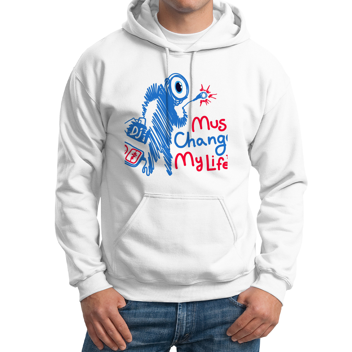 

Худи унисекс CoolPodarok Прикол Глаз Dj белое 54 RU, Белый, M0151387