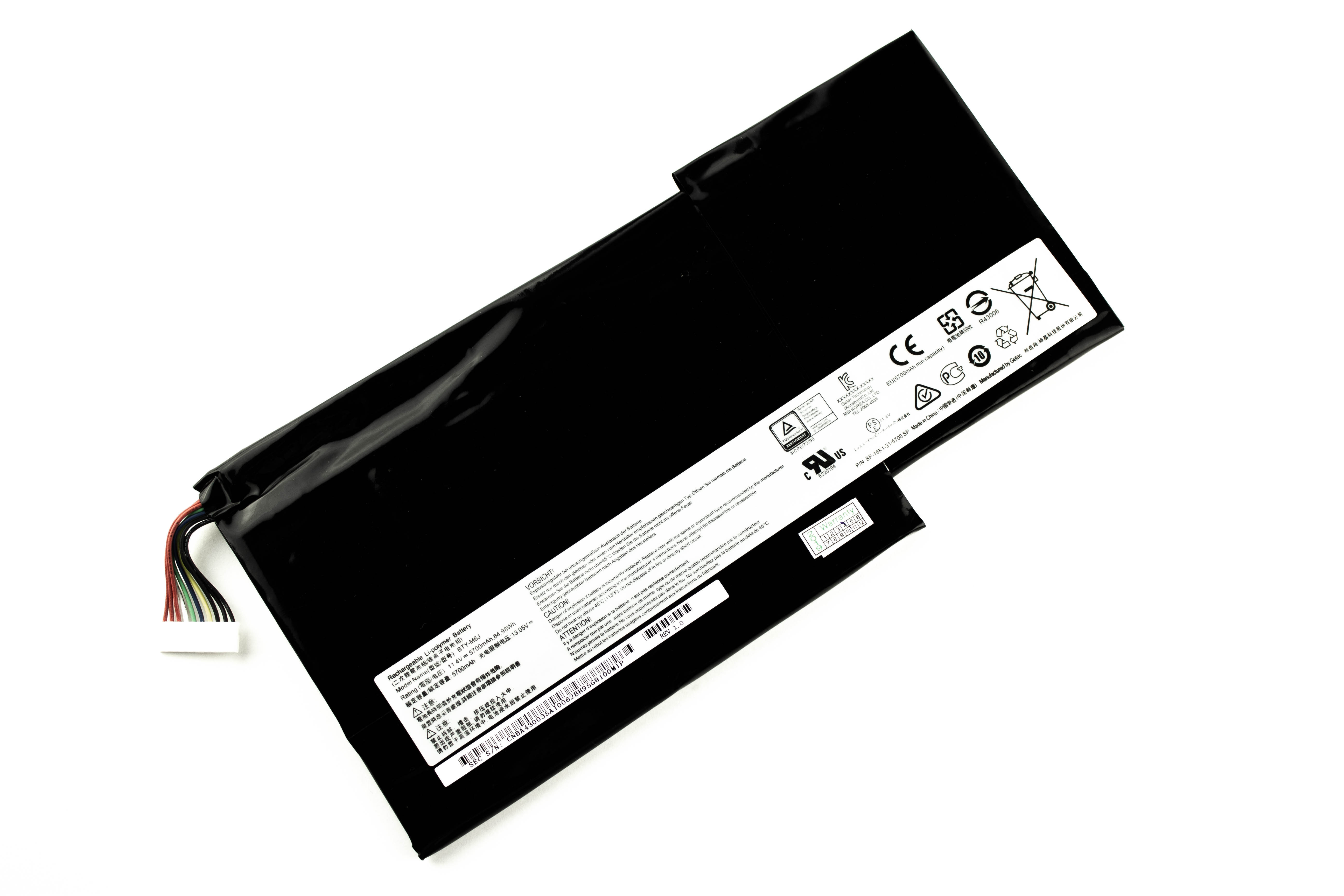 

Аккумулятор для ноутбука MSI GS63 GS73 (11.1V 5700mAh) BTY-U6J BTY-M6J