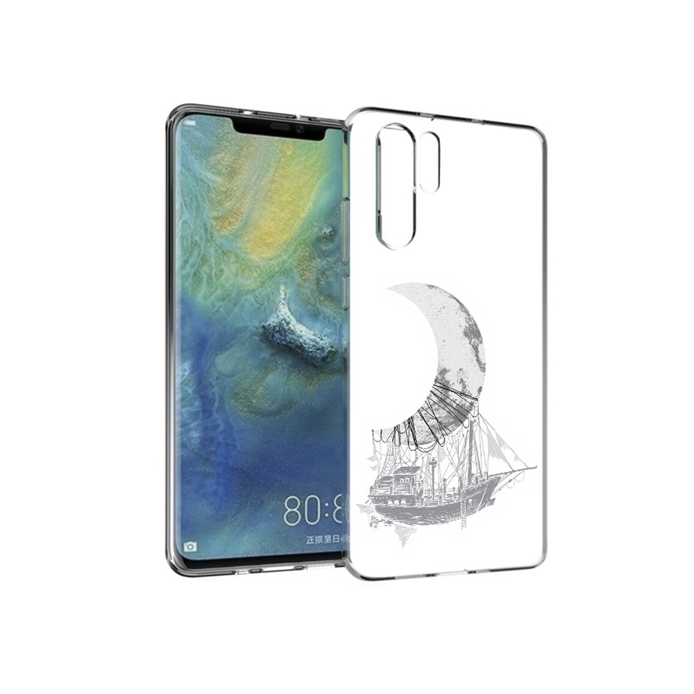 Чехол MyPads Tocco для Huawei P30 Pro черно белый корабль полумесяц