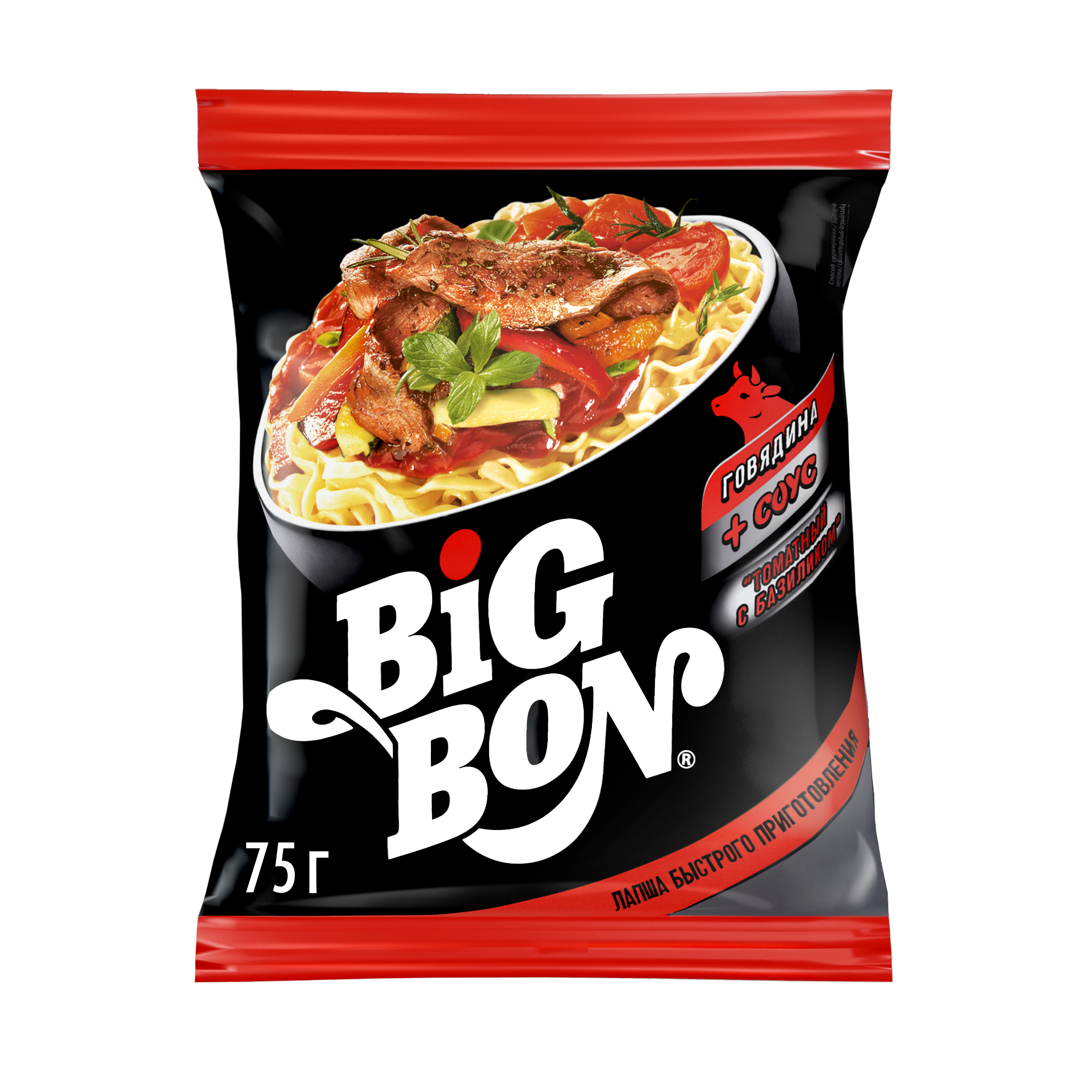 Лапша Big Bon говядина соус томатный с базиликом 75 г 38₽