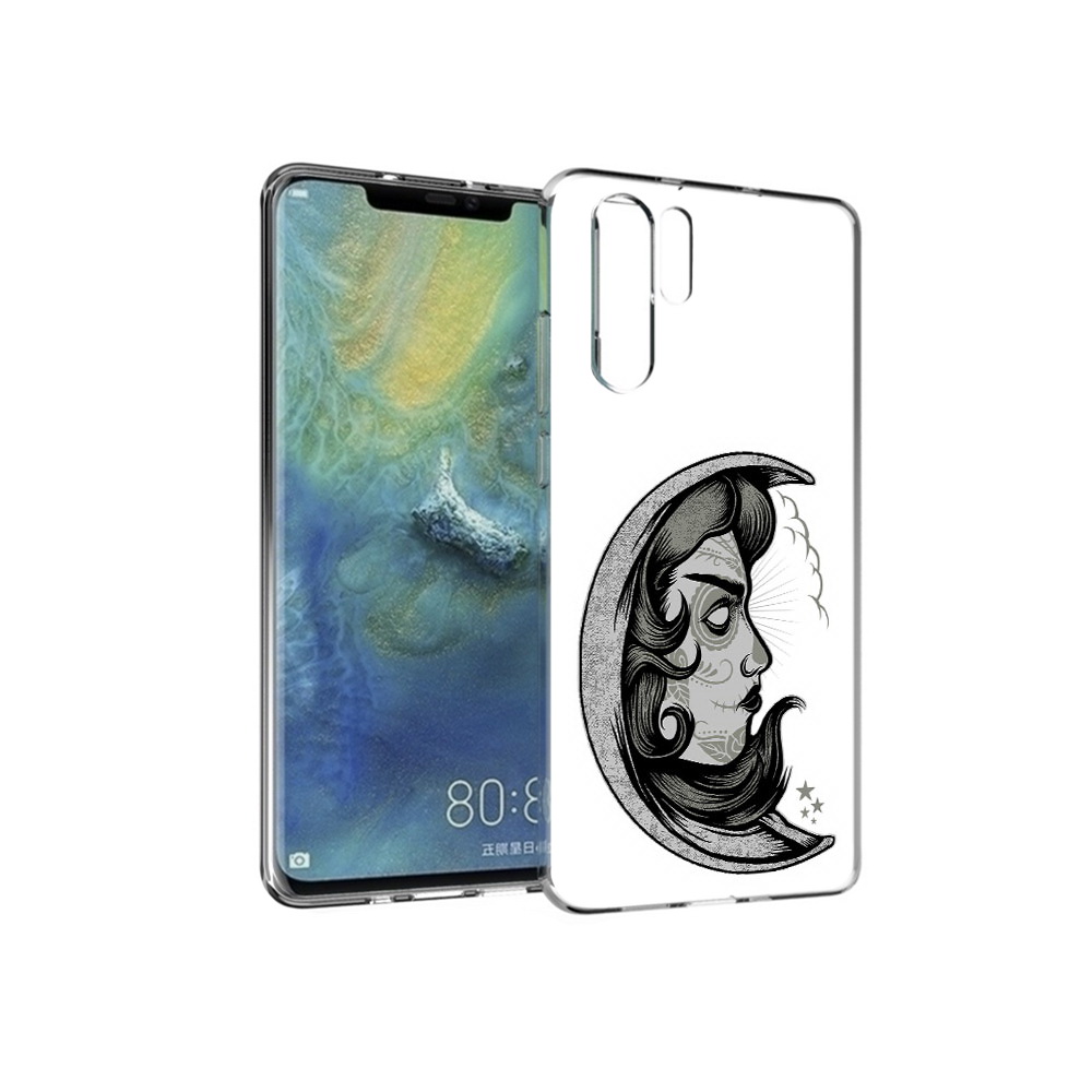 

Чехол MyPads Tocco для Huawei P30 Pro черно белая луна с лицом, Прозрачный, Tocco