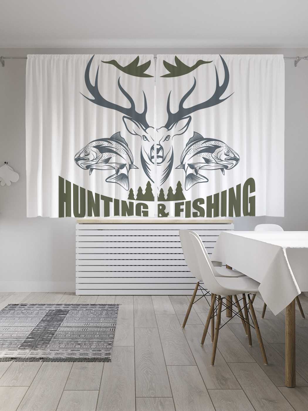 фото Шторы joyarty "общество рыбаков и охотников", oxford delux, 2 полотна 145x180 см