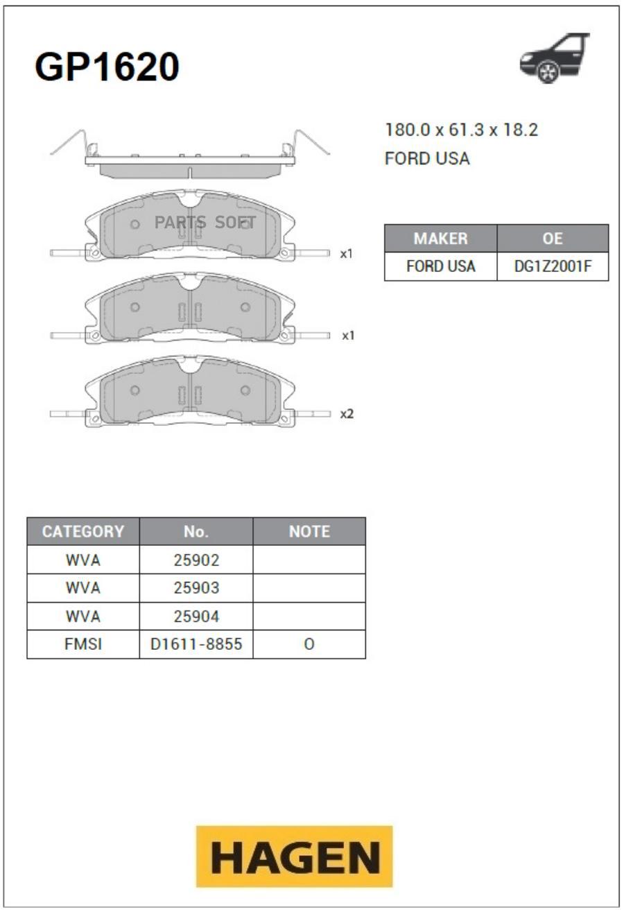 

Колодки Передние Ford Explorer 2011- Gp1620 Sangsin brake арт. GP1620
