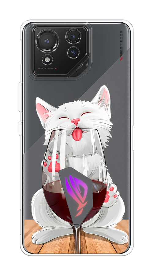 

Чехол на Asus ROG Phone 8 "Кот с бокалом", Прозрачный;белый;красный, 45150-1