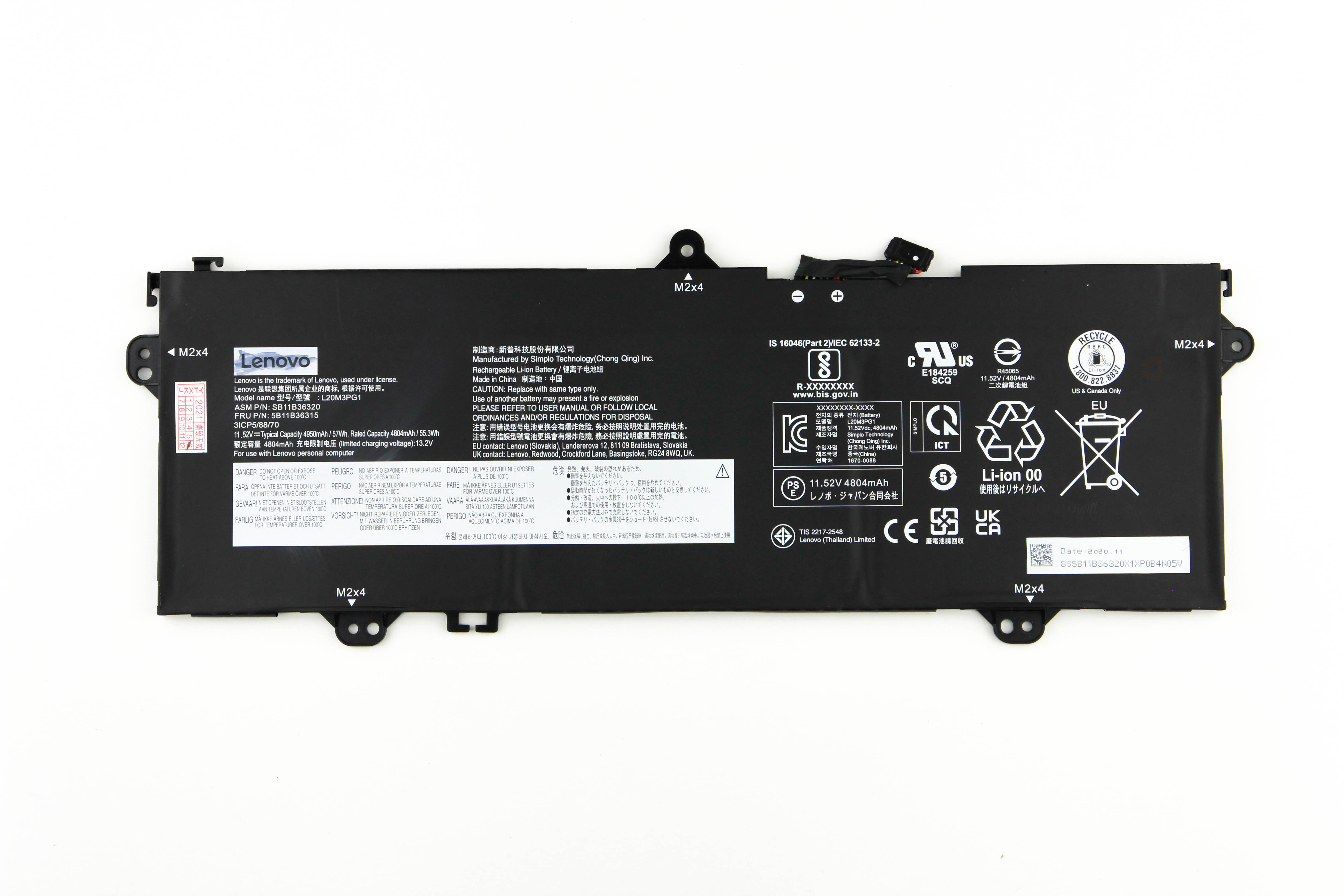 

Аккумулятор для ноутбука Lenovo Chromebook 14E Gen 2 ORG (11.52V 4950mAh) L20D3PG1
