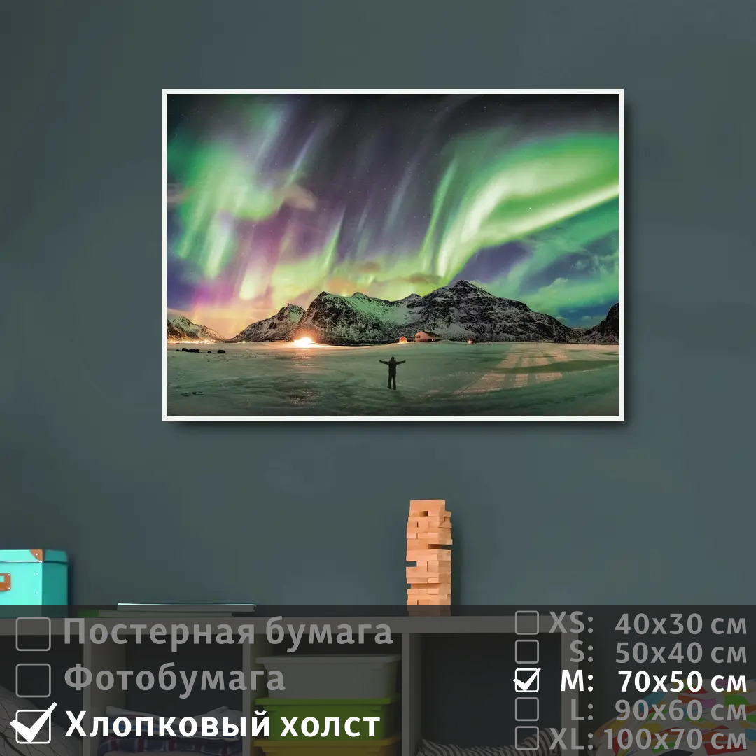 

Постер на холсте ПолиЦентр Северное сияние в арктических просторах 70х50 см, СеверноеСияниеВАрктическихПросторах