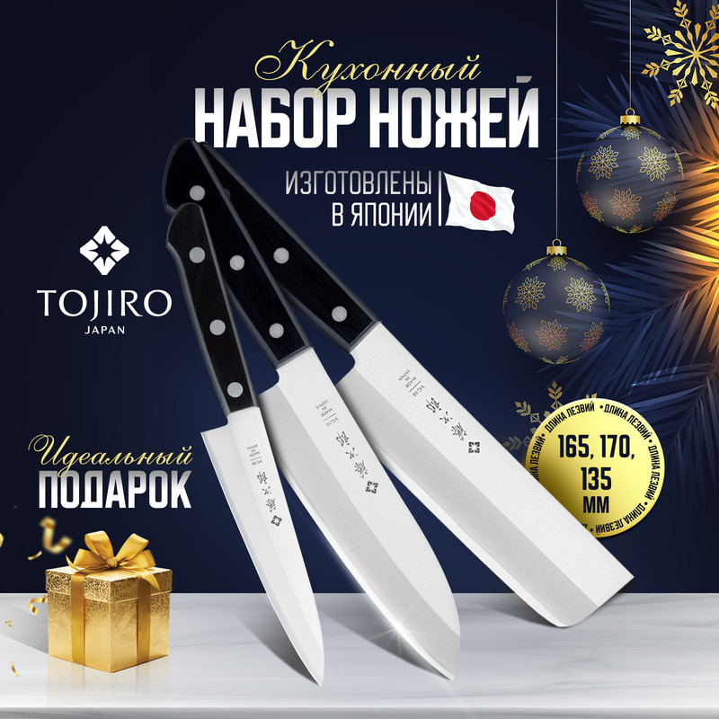 

Набор кухонных ножей Tojiro Western Knife TBS-300 Накири Сантоку Универсальный, TBS серия3-0