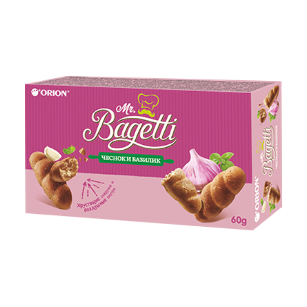 Печенье Orion Mr. Bagetti затяжное, чеснок и базилик, 60 г