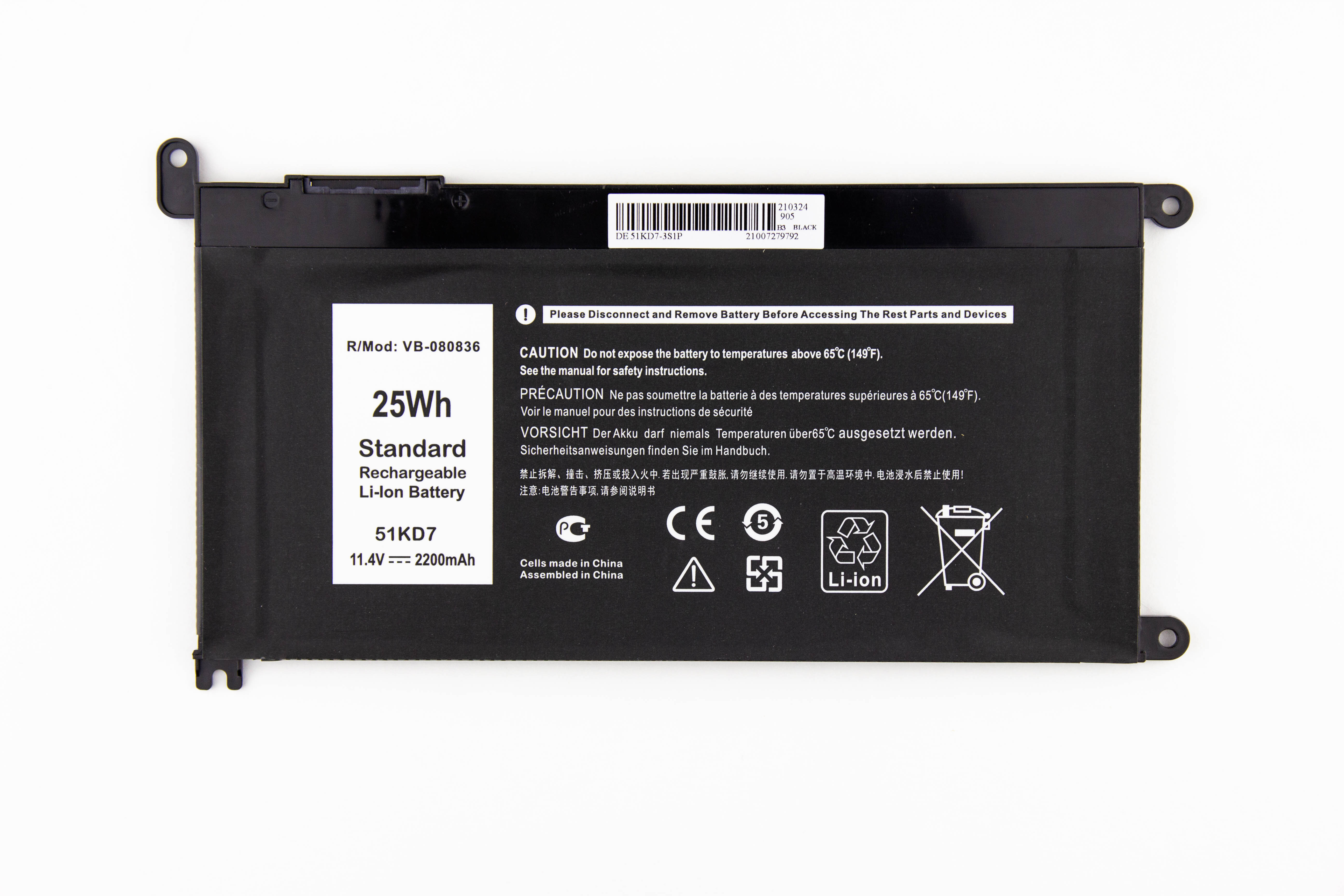 

Аккумулятор для ноутбука Dell 3180 3189 (11.4V 2200mAh) Y07HK 51KD7