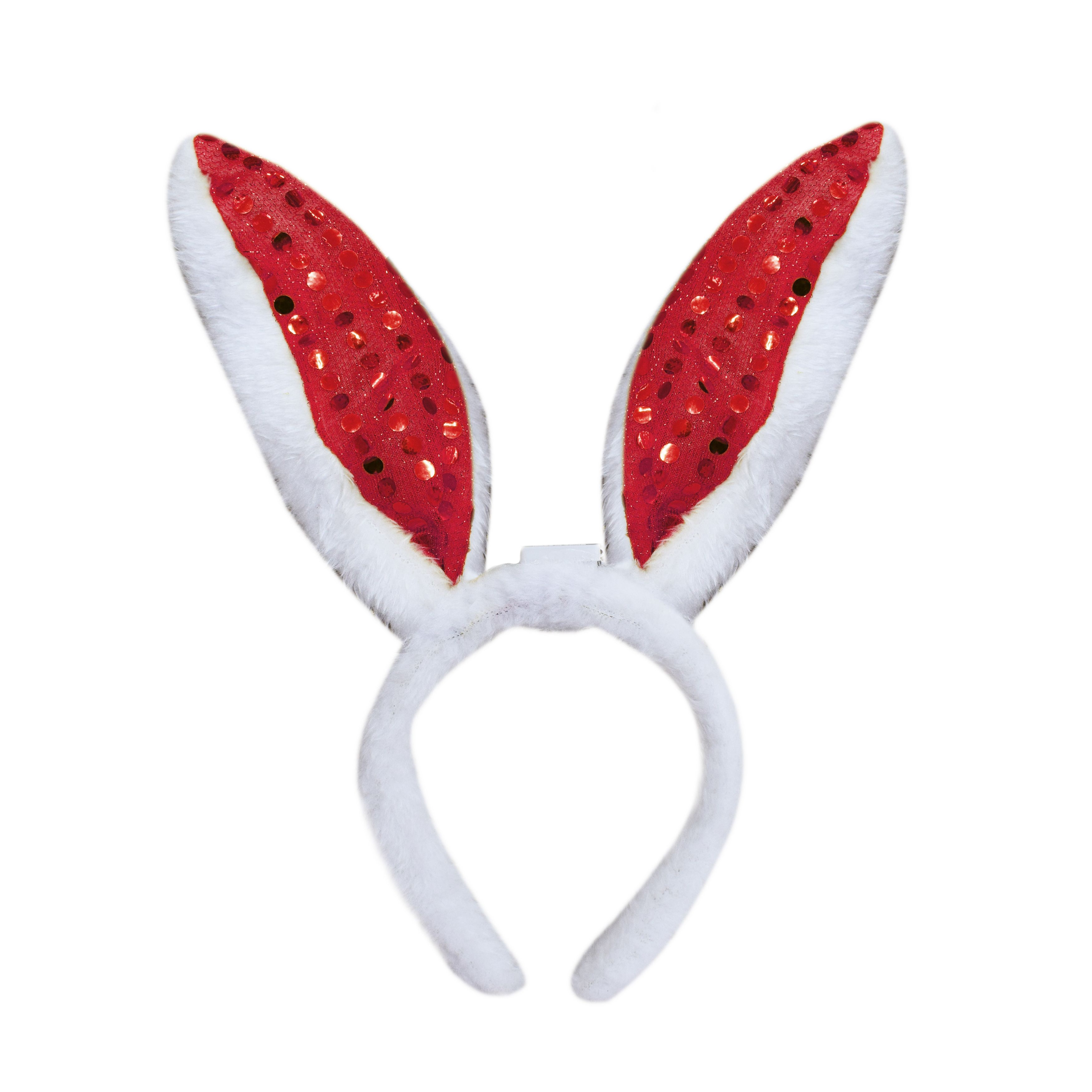 Ободок COSY Уши зайца с пайетками, светящийся, красный три веселых зайца