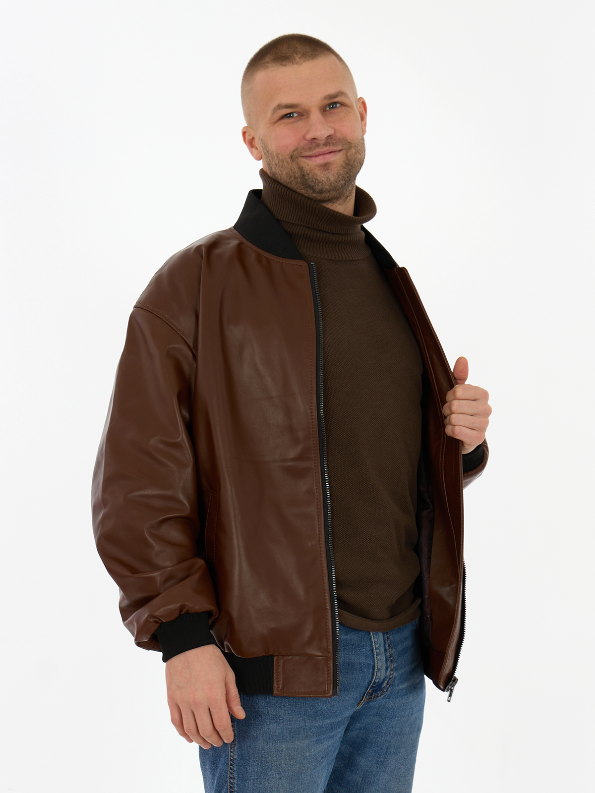 Кожаная куртка мужская Дубленкин BOMBM коричневая 56 RU