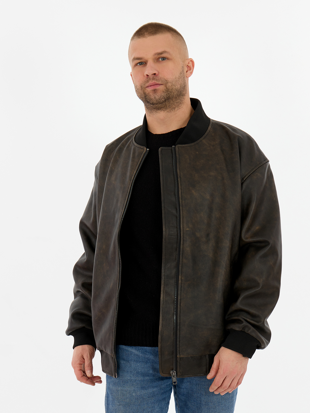 Кожаная куртка мужская Дубленкин BOMBM коричневая 54 RU