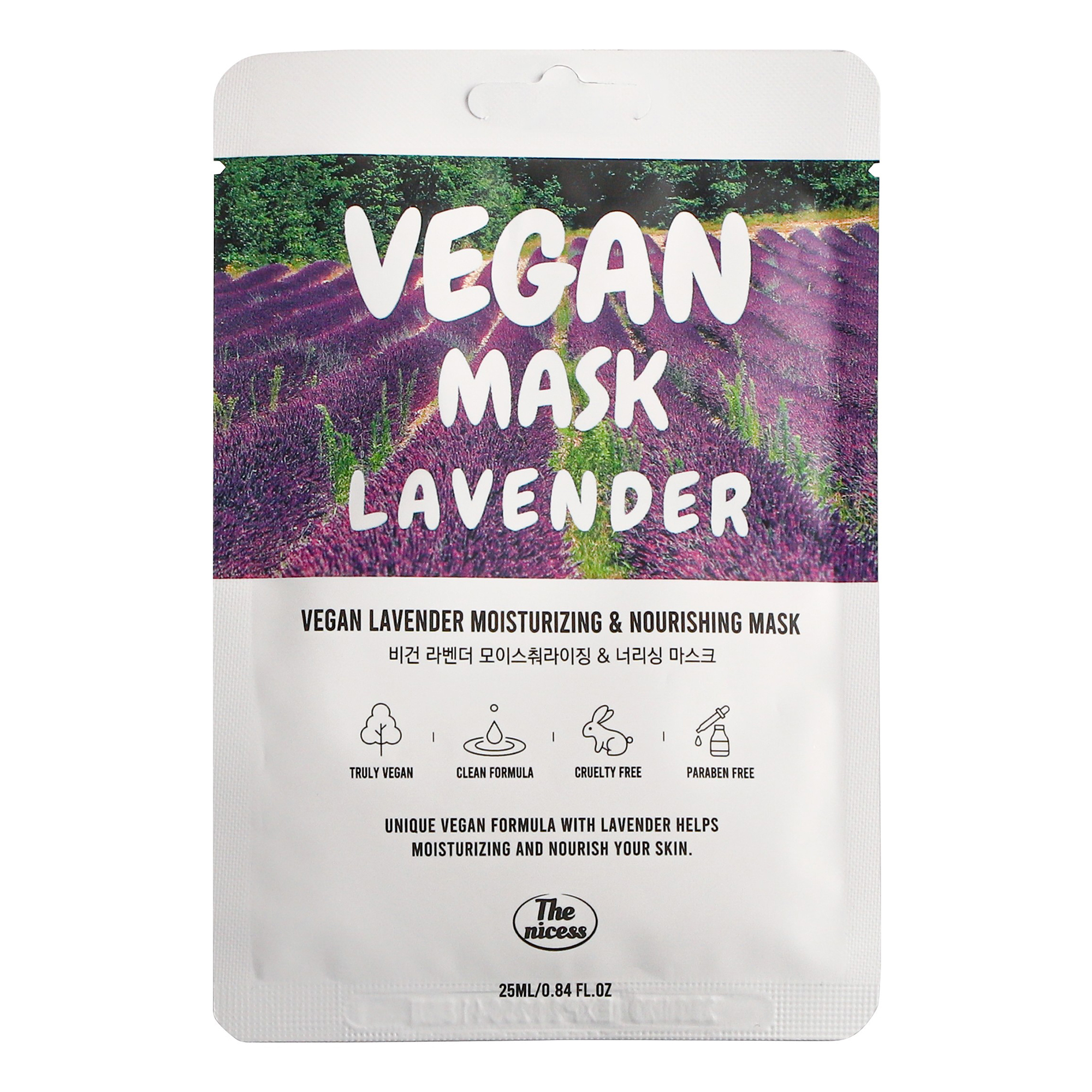 

Маска тканевая для лица The nicess Vegan Увлажнение и питание с лавандой 25 мл
