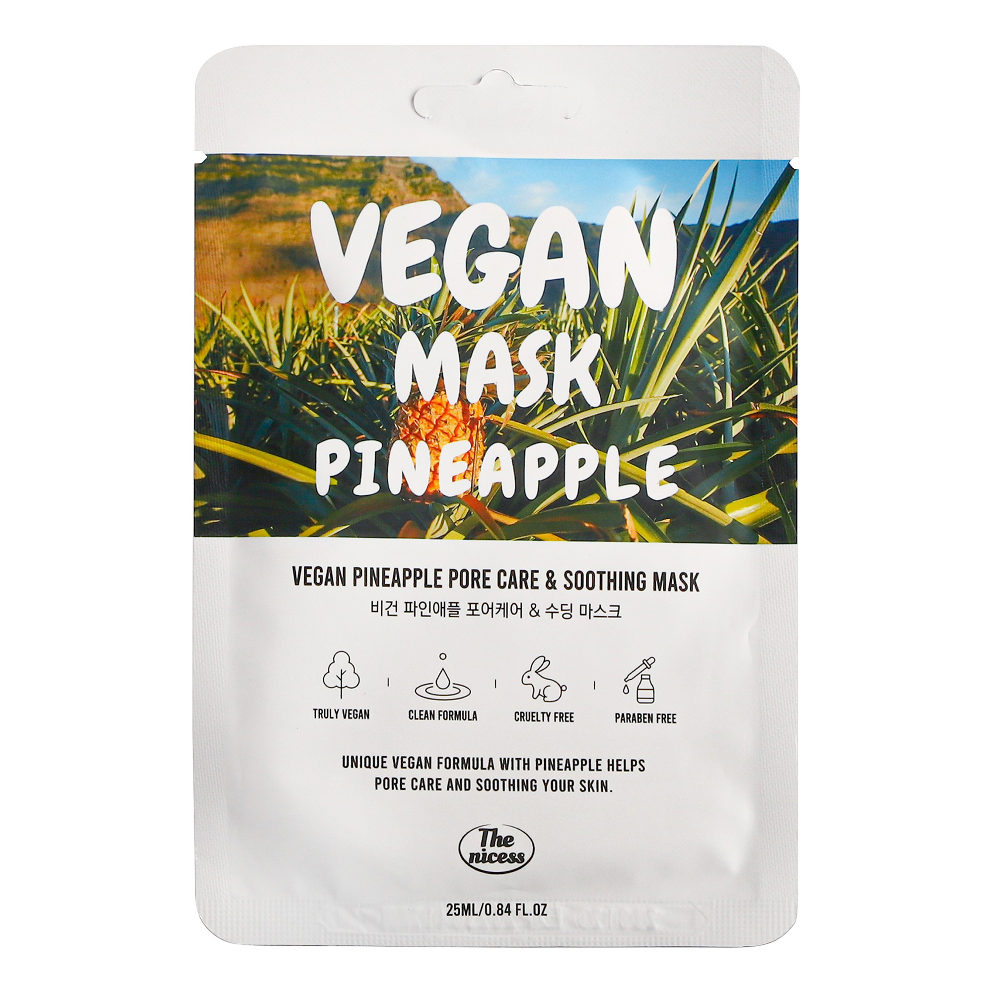 

Маска тканевая для лица The nicess Vegan Разглаживание с ананасом 25 мл