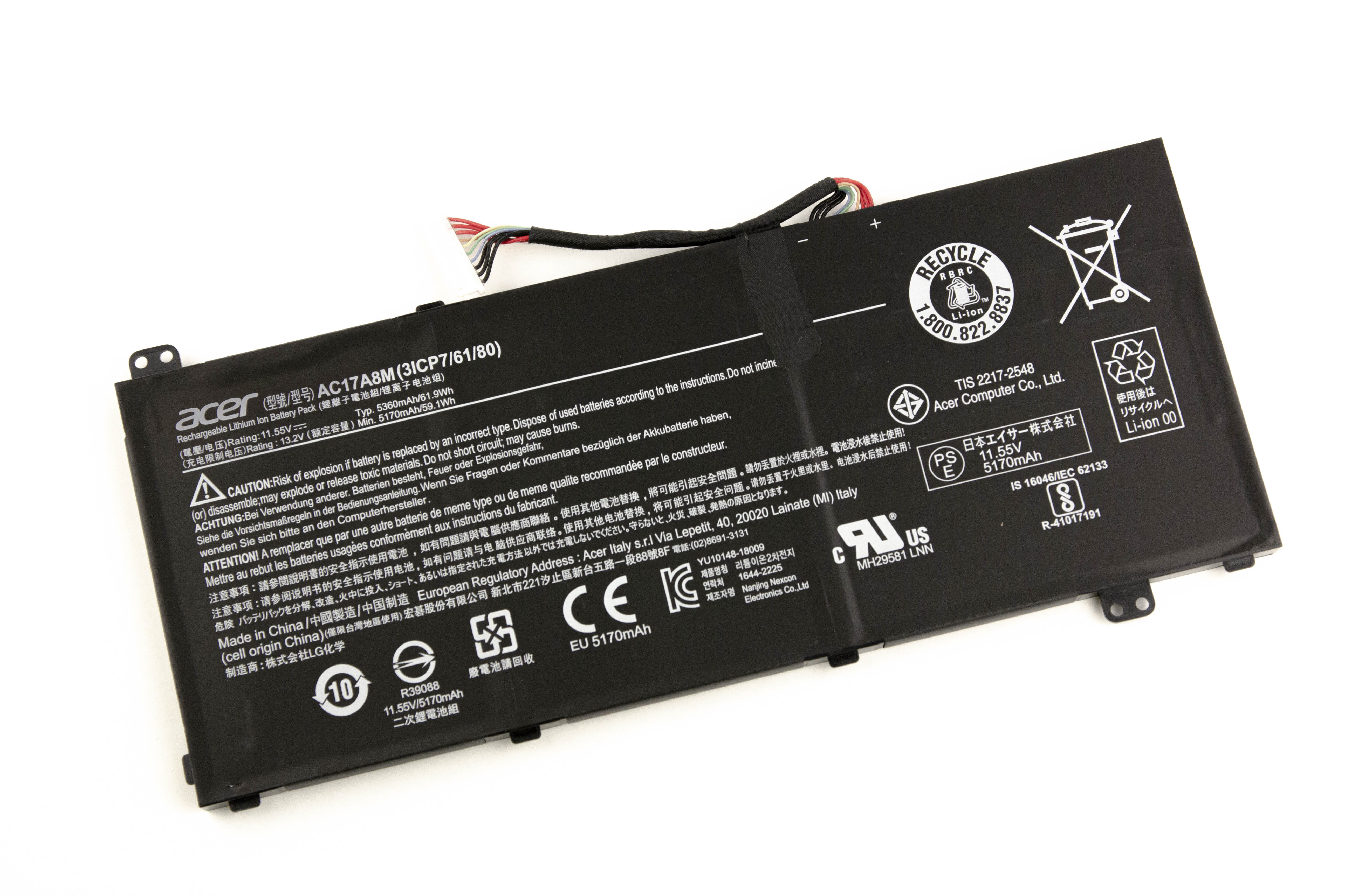 

Аккумулятор для ноутбука Acer SP314 A514 (11.55V 5360mAh) ORG AC17A8M