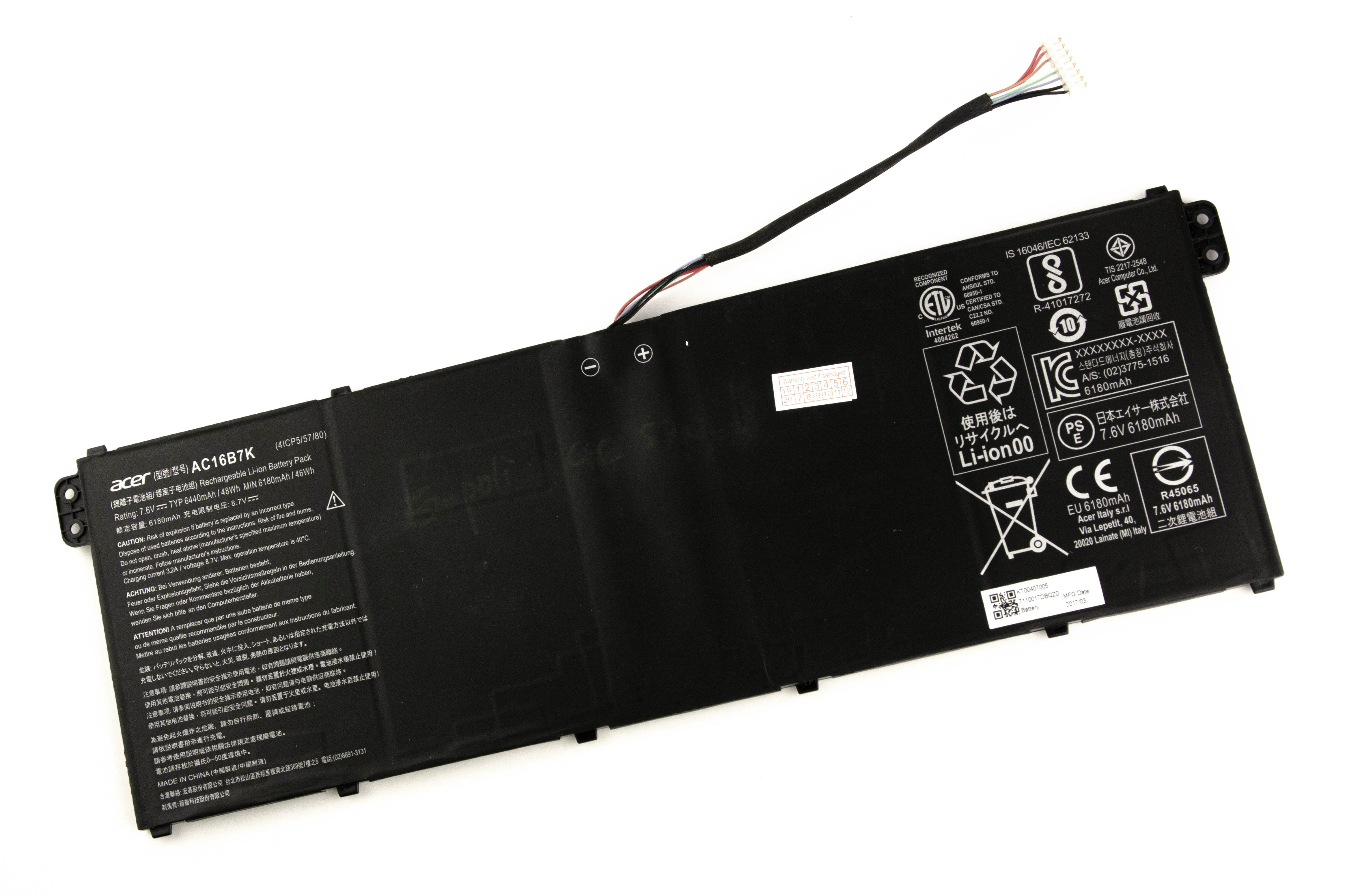 

Аккумулятор для ноутбука Acer CB515-1H CB515-1HT (7.6V 6440mAh) ORG AC16B7K