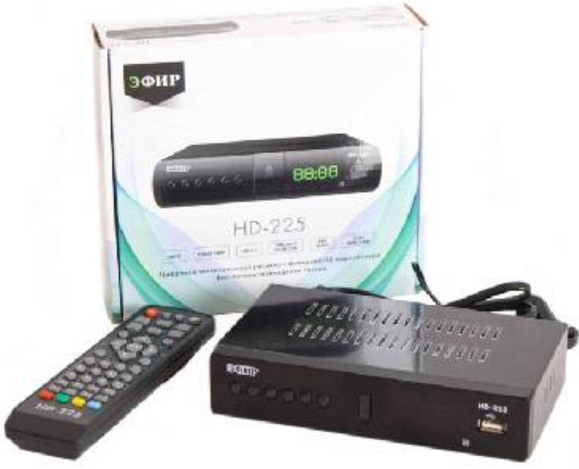 Ресивер цифровой ЭФИР HD-225 DVB-T2, DOLBY DIGITAL, WI-FI, дисплей, металл