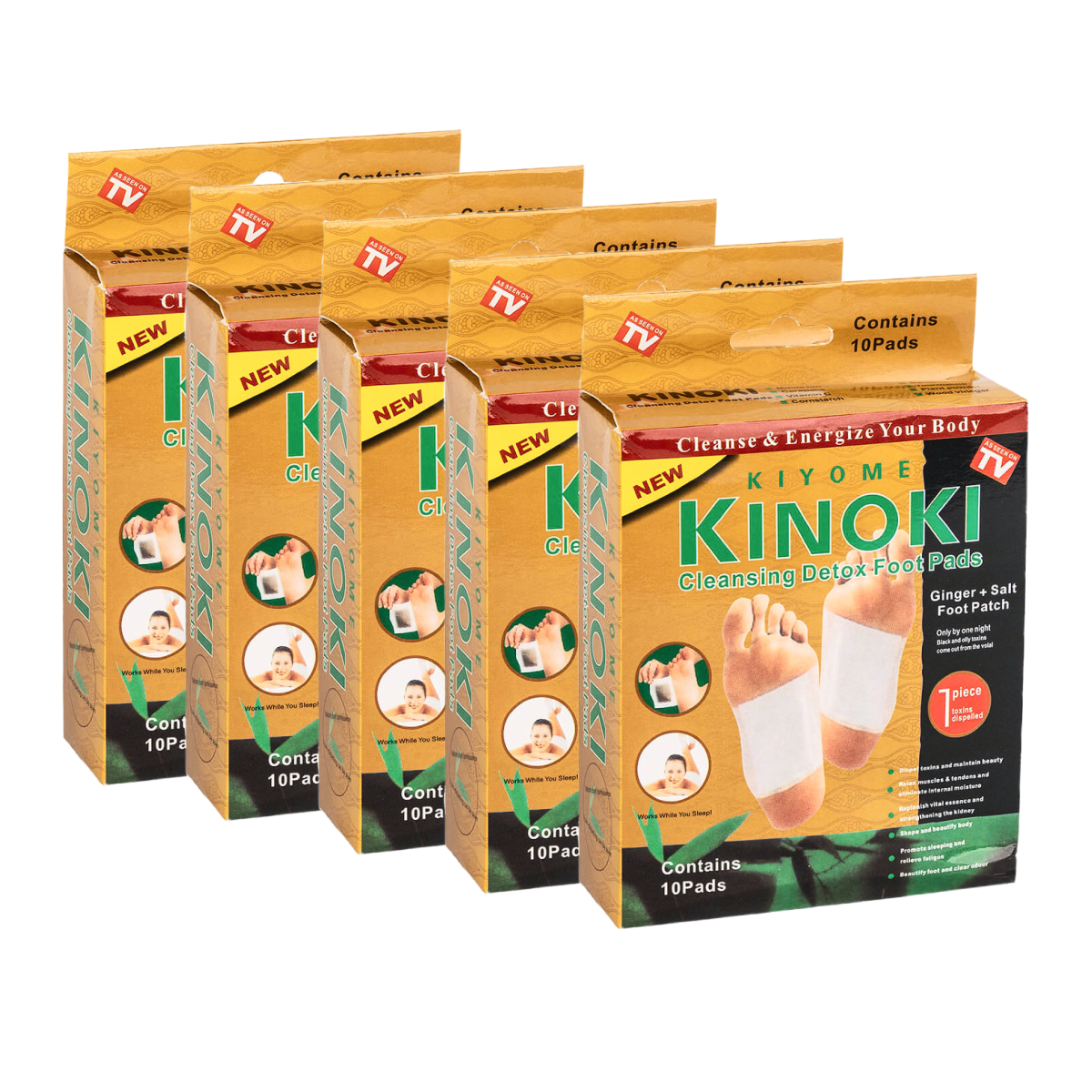 Пластыри Kinoki китайские для очищения организма детокс с имбирём 5 упаковок 50 шт.