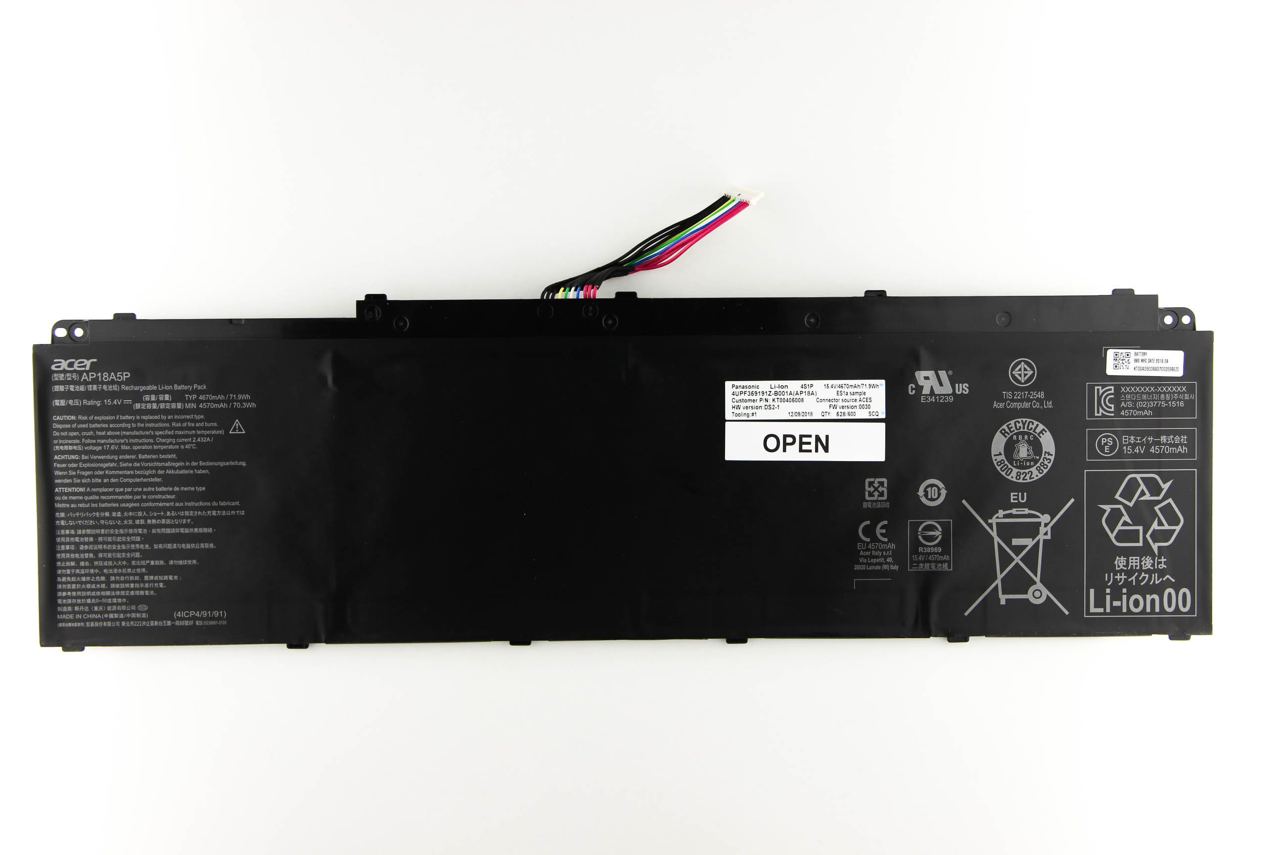 

Аккумулятор для ноутбука Acer PT717-71 (15.4V 4670mAh) ORG AP18A5P