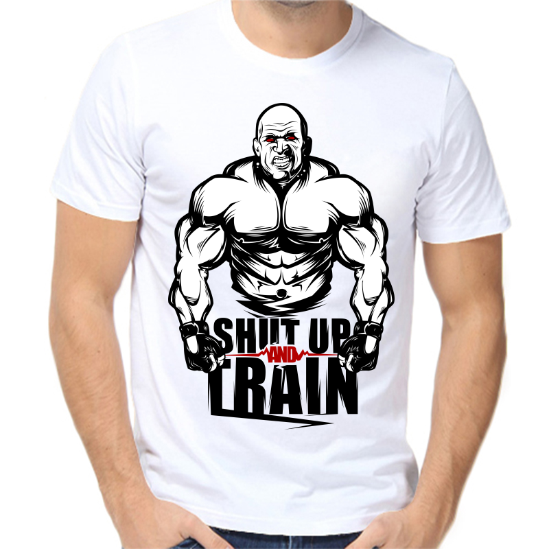 

Футболка мужская белая 64 р-р shut up and train, Белый, fm_shut_up