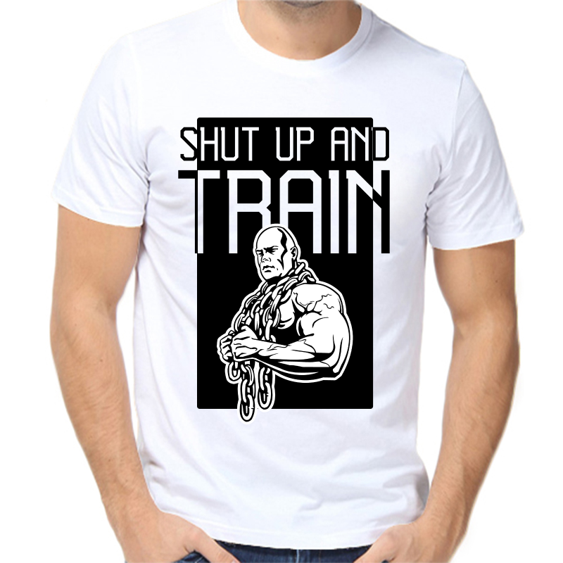 

Футболка мужская белая 58 р-р shut up and train 2, Белый, fm_shut_up_and_train