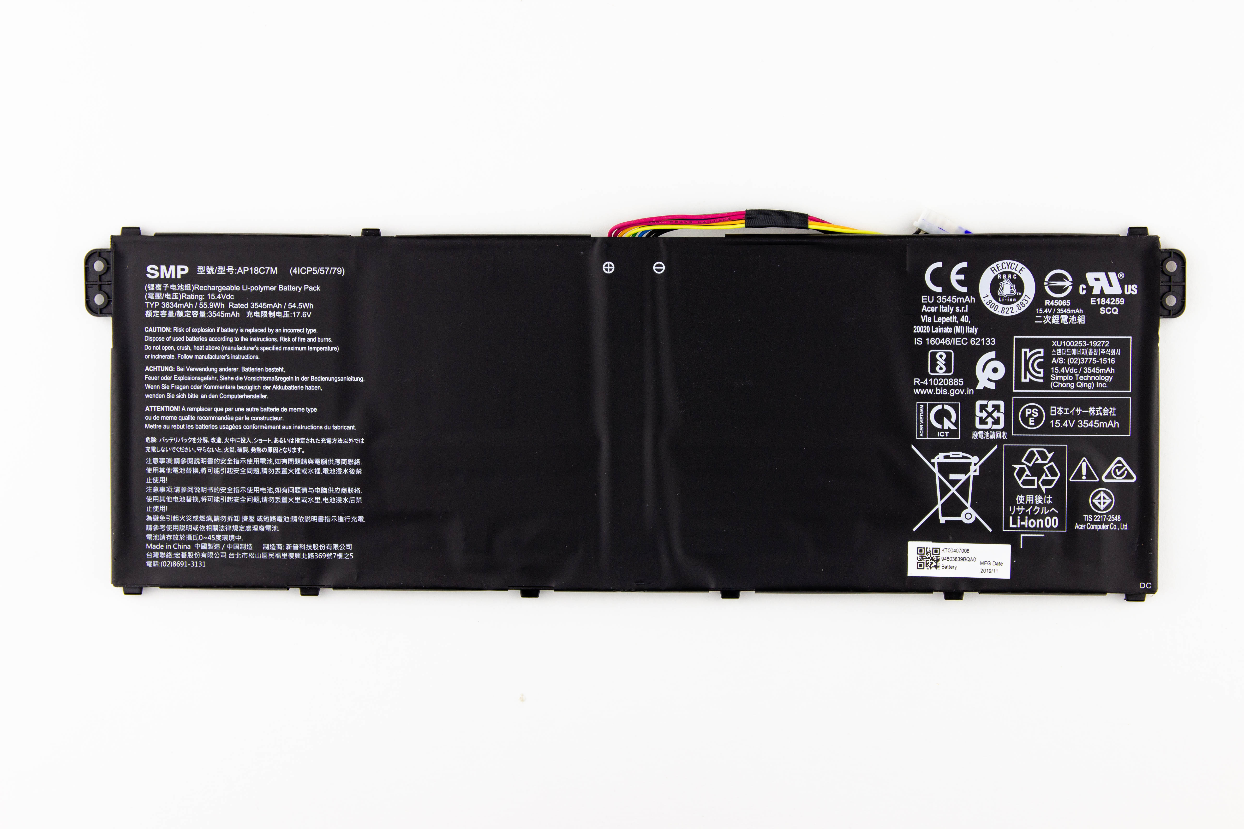 

Аккумулятор для ноутбука Acer SF514 (15.4V 3545mAh) ORG AP18C7M