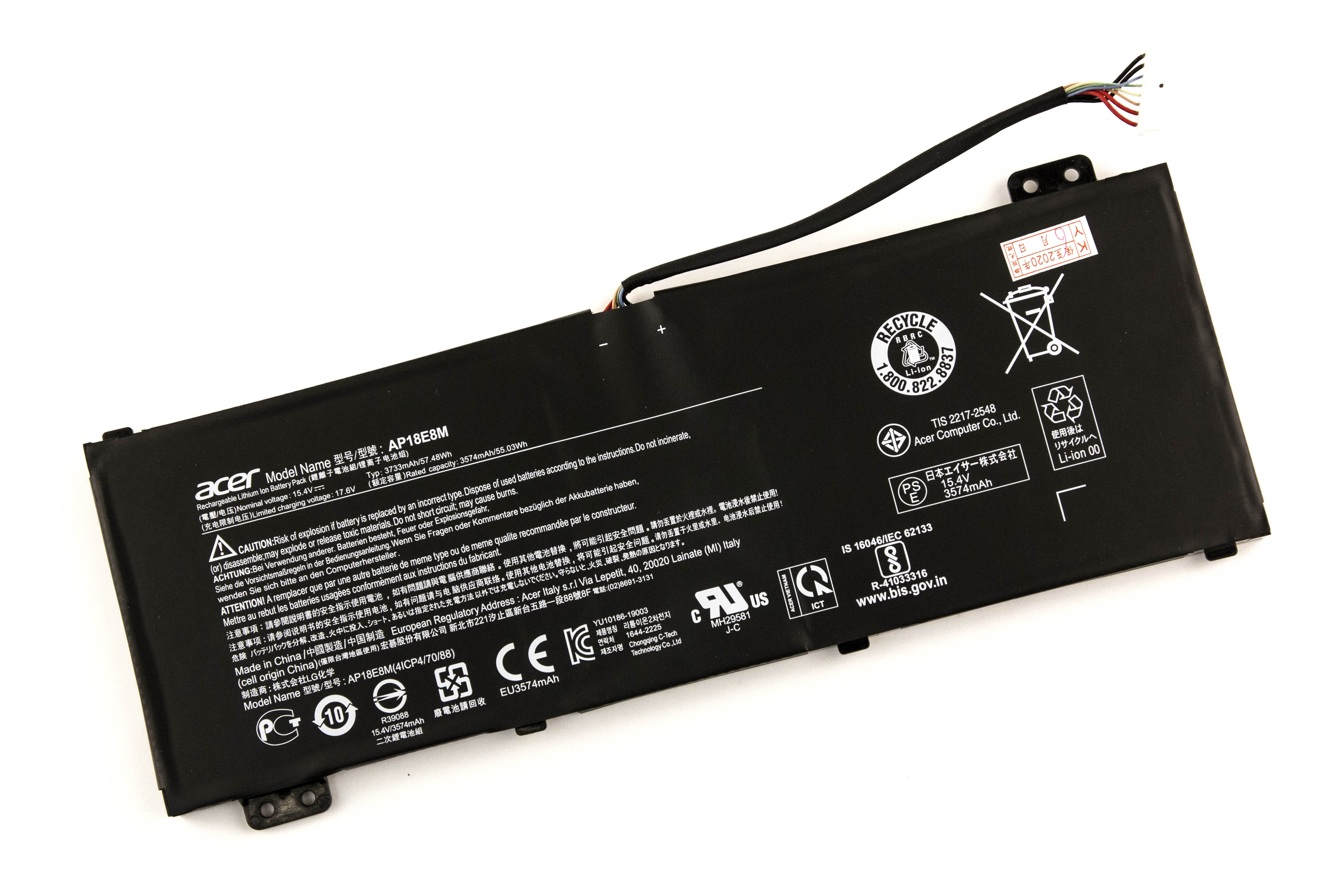 

Аккумулятор для ноутбука Acer AN517 A715-74G ORG (15.4V 3620mAh) AP18E8M, AP18E7M