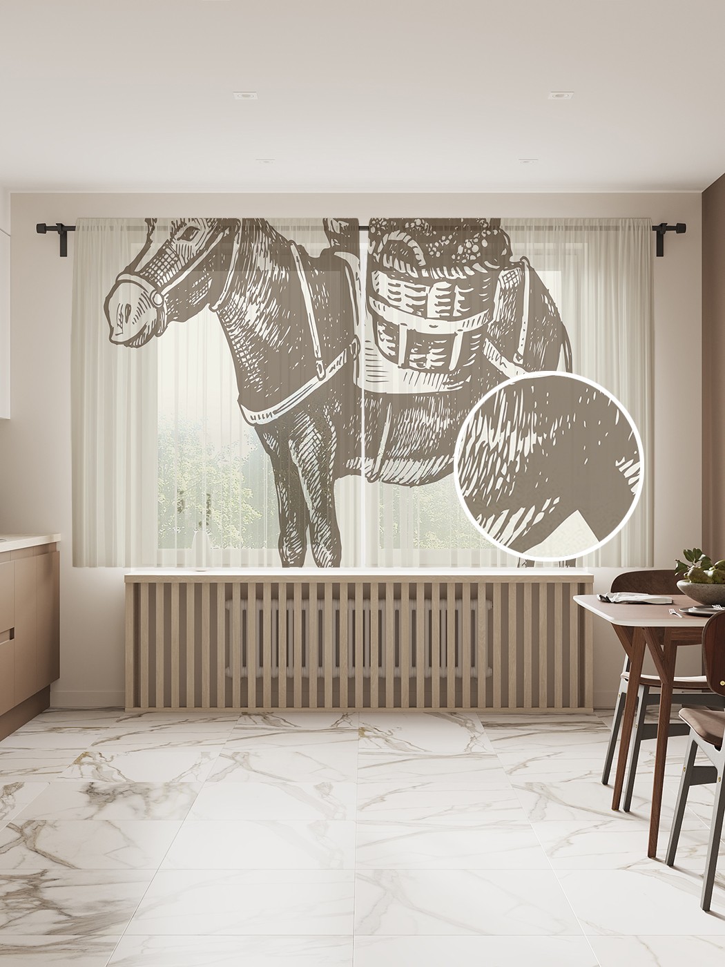 

Фототюль JoyArty "Навьюченный осел", 145x180 см (2 полотна со шторной лентой + 50 крючков), Навьюченный осел