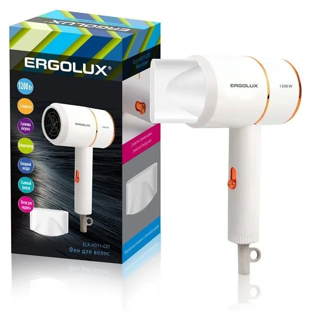 

Фен Ergolux ELX-HD11-C01 1200 Вт белый, ELX-HD11-C01