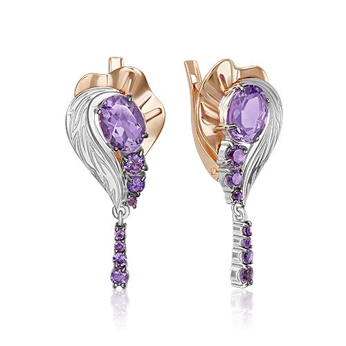 

Серьги подвески из красного золота/белого золота PLATINA jewelry 02-5171-00, аметист, 02-5171-00