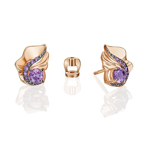 

Серьги пусеты из красного золота PLATINA jewelry 02-5169-00, аметист, 02-5169-00
