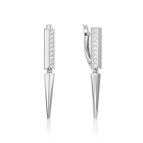 

Серьги подвески из белого золота PLATINA jewelry 02-5120-00, фианит, 02-5120-00