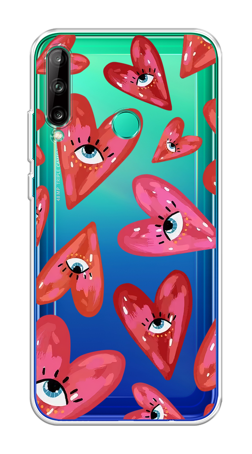 

Чехол на Honor 9C/Huawei P40 Lite E/Y7p "Сердечки с глазами", Коричневый;красный;розовый, 612450-1