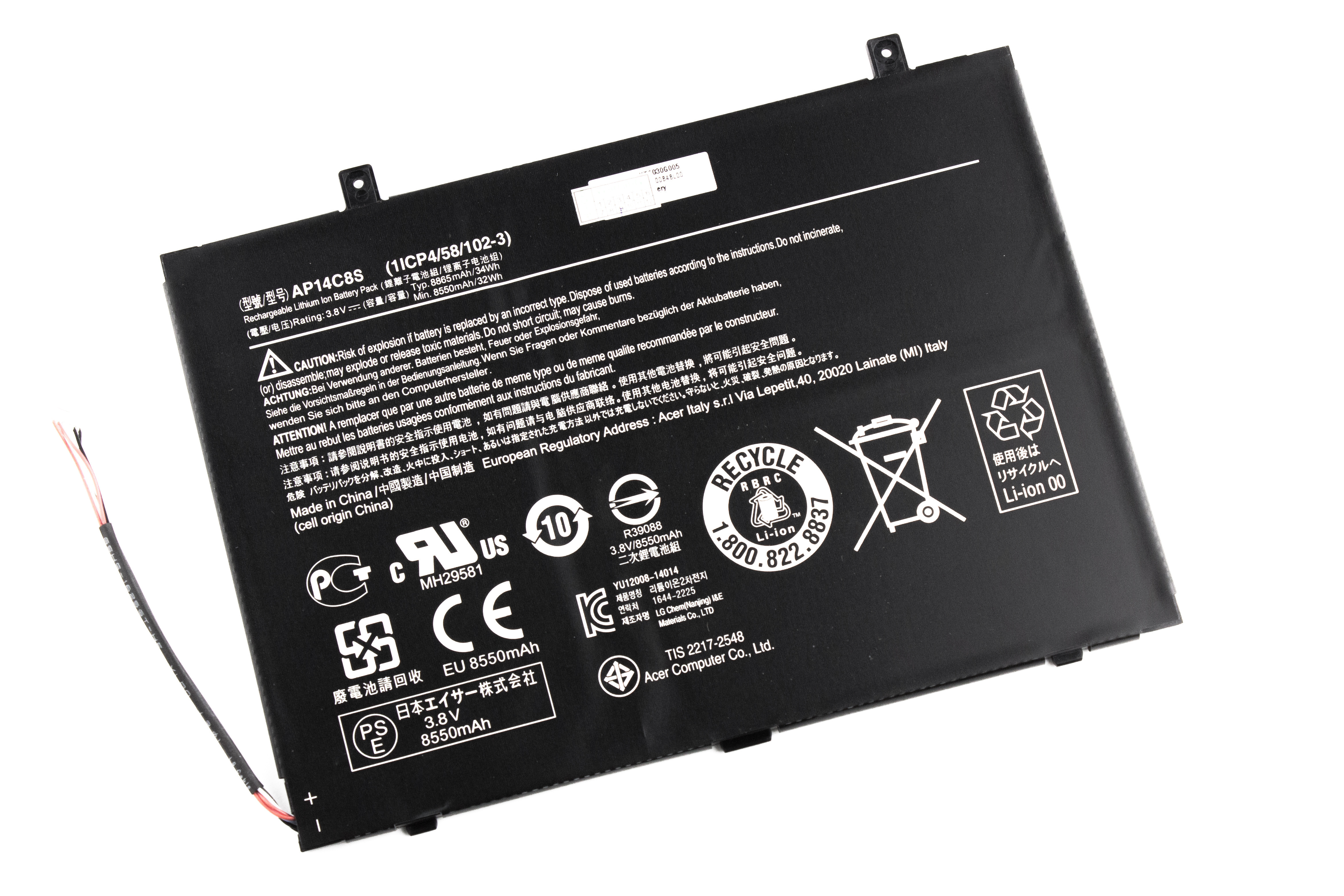 

Аккумулятор для ноутбука Acer Aspire Switch 11 Pro (3,8V 8550mAh) ORG AP14C8S