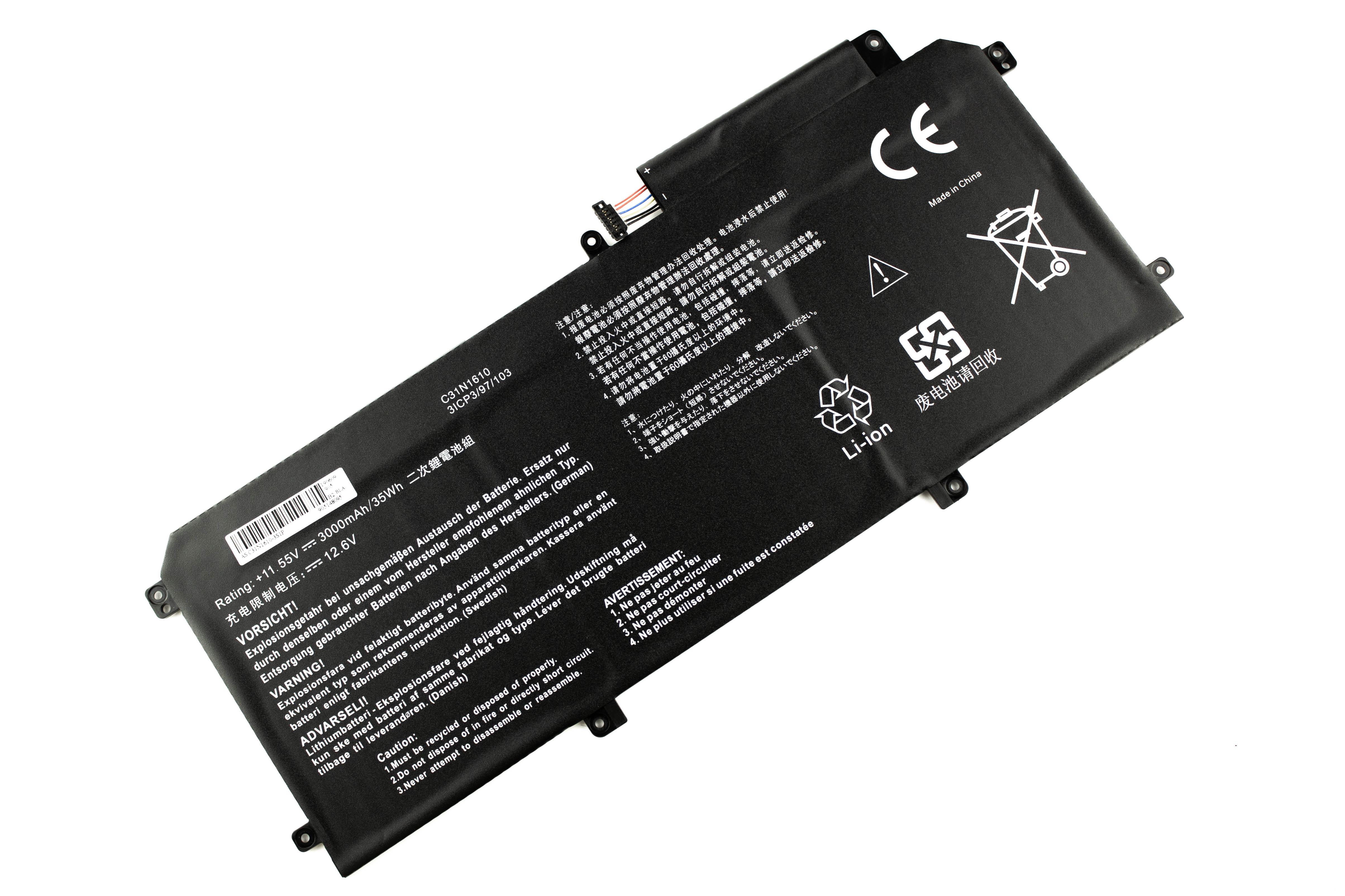 

Аккумулятор для ноутбука Asus UX330CA (11.55V 3000mAh) C31N1610 0B200-02090100