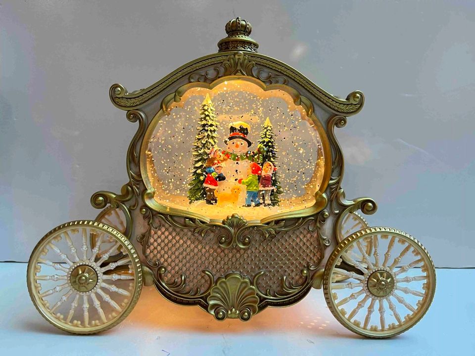 Фонарь новогодний Ningbo, H45342, карета золотая снеговик и дети