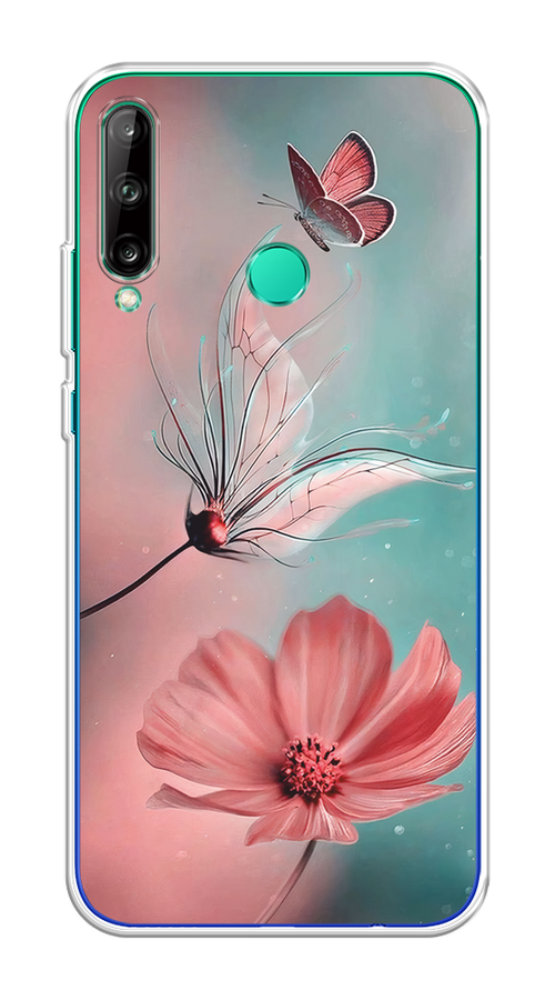 

Чехол на Honor 9C, Huawei P40 Lite E/Y7p "Бабочка и цветок", Голубой;розовый, 612450-1