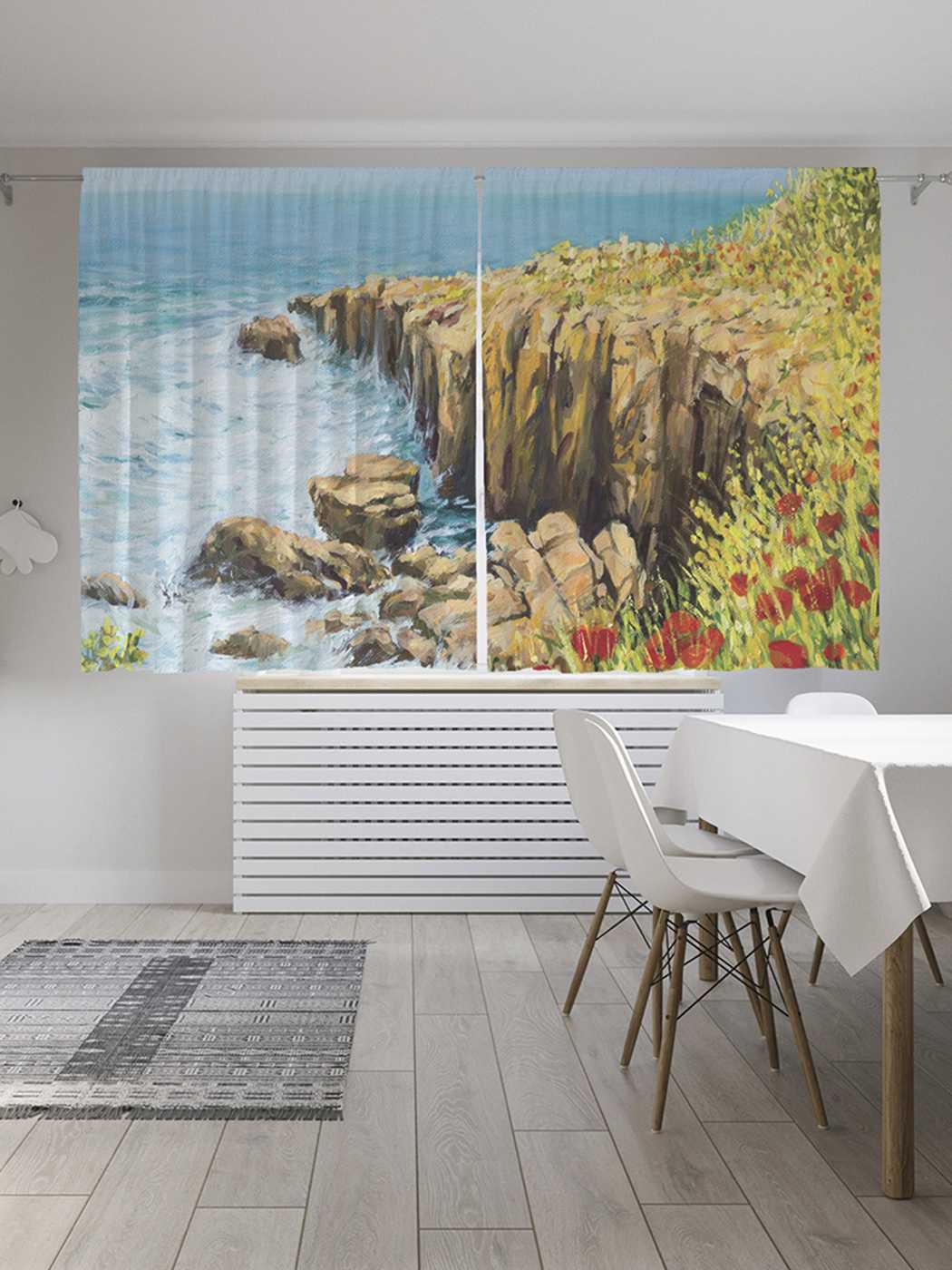 фото Классические шторы joyarty "скальные морские цветы", oxford delux, 2 полотна 145x180 см