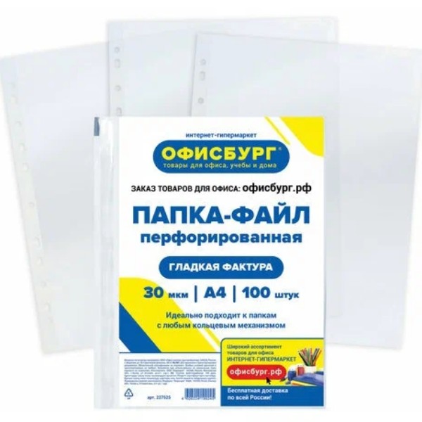 Папки-файлы перфорированные ОФИСБУРГ (227525), набор из 10 шт